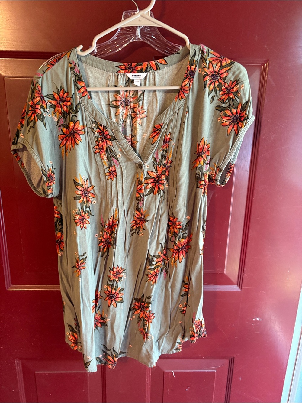 Green floral blouse
